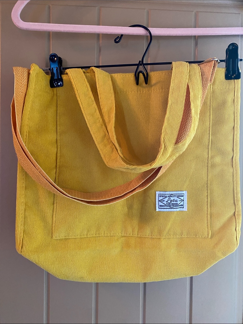 LETU Yellow Corduroy Crossbody Tote Bag Front Pocket Shoulder Purse